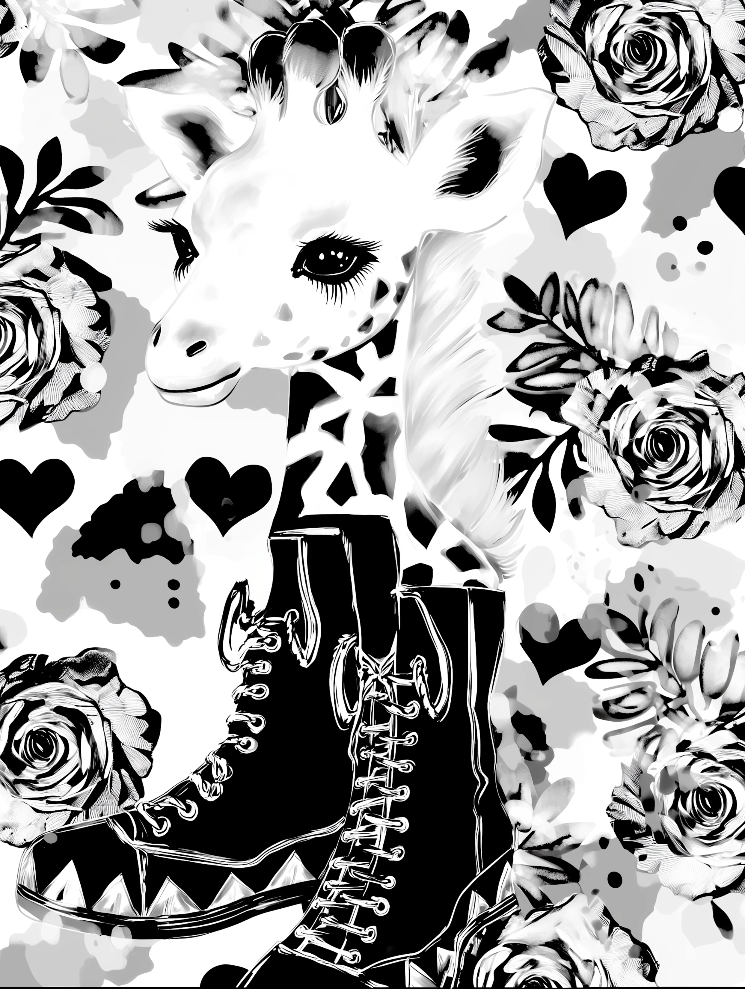 Free printable giraffe coloring page featuring giraffe wearing big boots